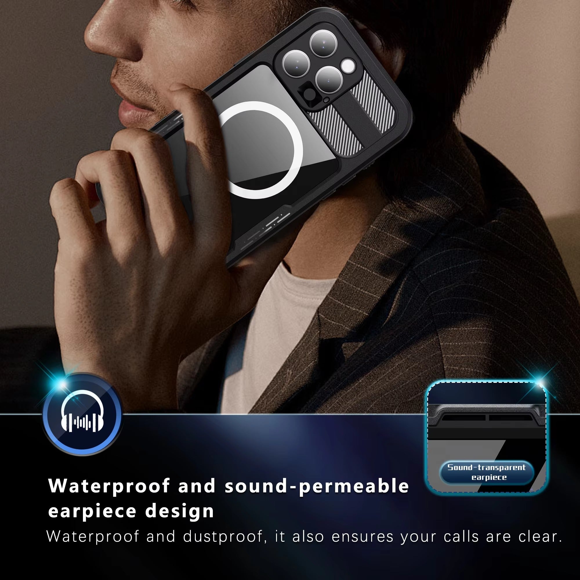 Luxury Apple iPhone Case MagSafe Compatible, Camera Lens & Screen Protection, Ultra Thin Shockproof Magnetic Full All Around Protection Cover with IP68 Clear Diving Design