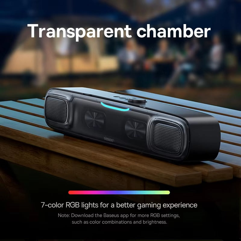 Premium Mini Bluetooth Soundbar for iPhone & Mac – Desk Speaker with 3D Surround Audio, Triple-Mode Playback, Subwoofer