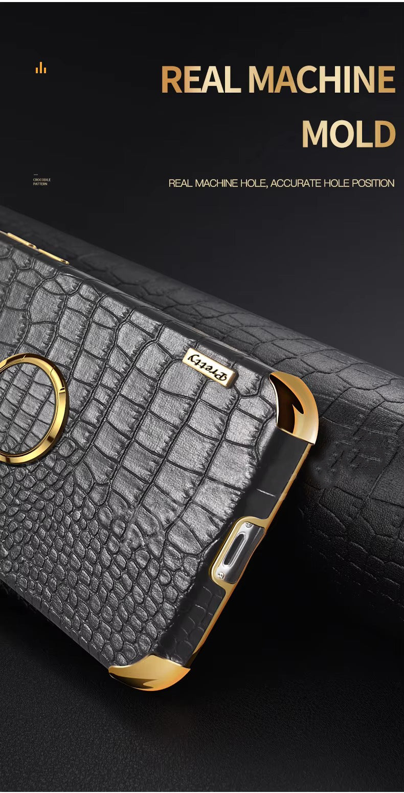 Premium Apple iPhone Case MagSafe Compatible, Camera Lens & Screen Protection, Ultra Thin Shockproof Magnetic Full All Around Protection Cover with Crocodile Leather Ring Holder