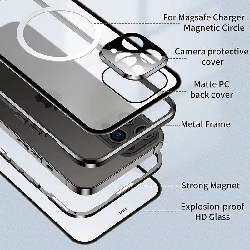 Premium 360° Glass Apple iPhone Case, MagSafe Compatible, Ultra Thin Magnetic Shockproof Full Protection