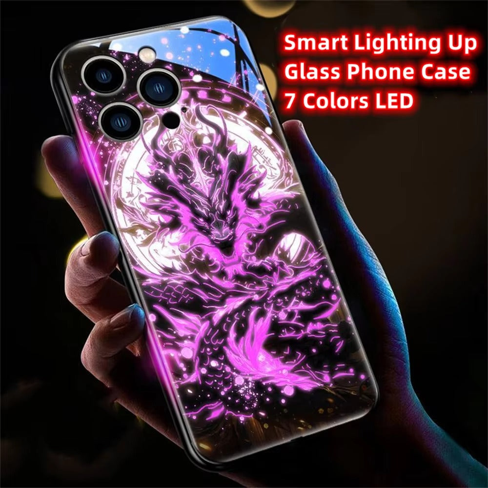 Premium Apple iphone Case, LED Flash, Sound Reactive, Shockproof, Ultra Thin, Full Body Protection, Golden Dragon Luminous Glass Cover