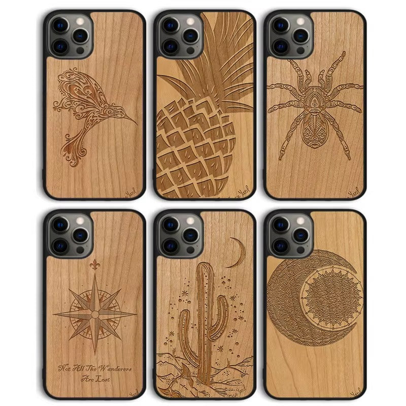 Luxury Apple iPhone Case, MagSafe Compatible, Camera Lens Protection, Screen Protection, Artistic Wood Cover