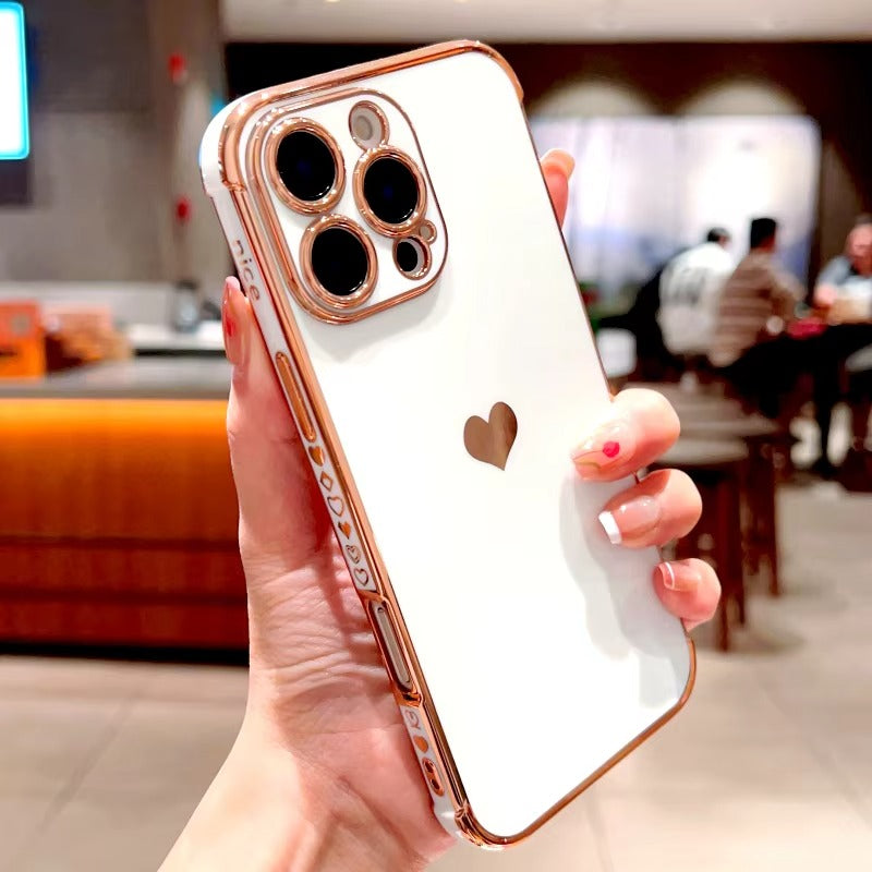 Luxury Apple iPhone Case MagSafe Compatible, Camera Lens & Screen Protection, Ultra Thin Shockproof Magnetic Full All Around Protection Cover with Electroplated Love Heart Design