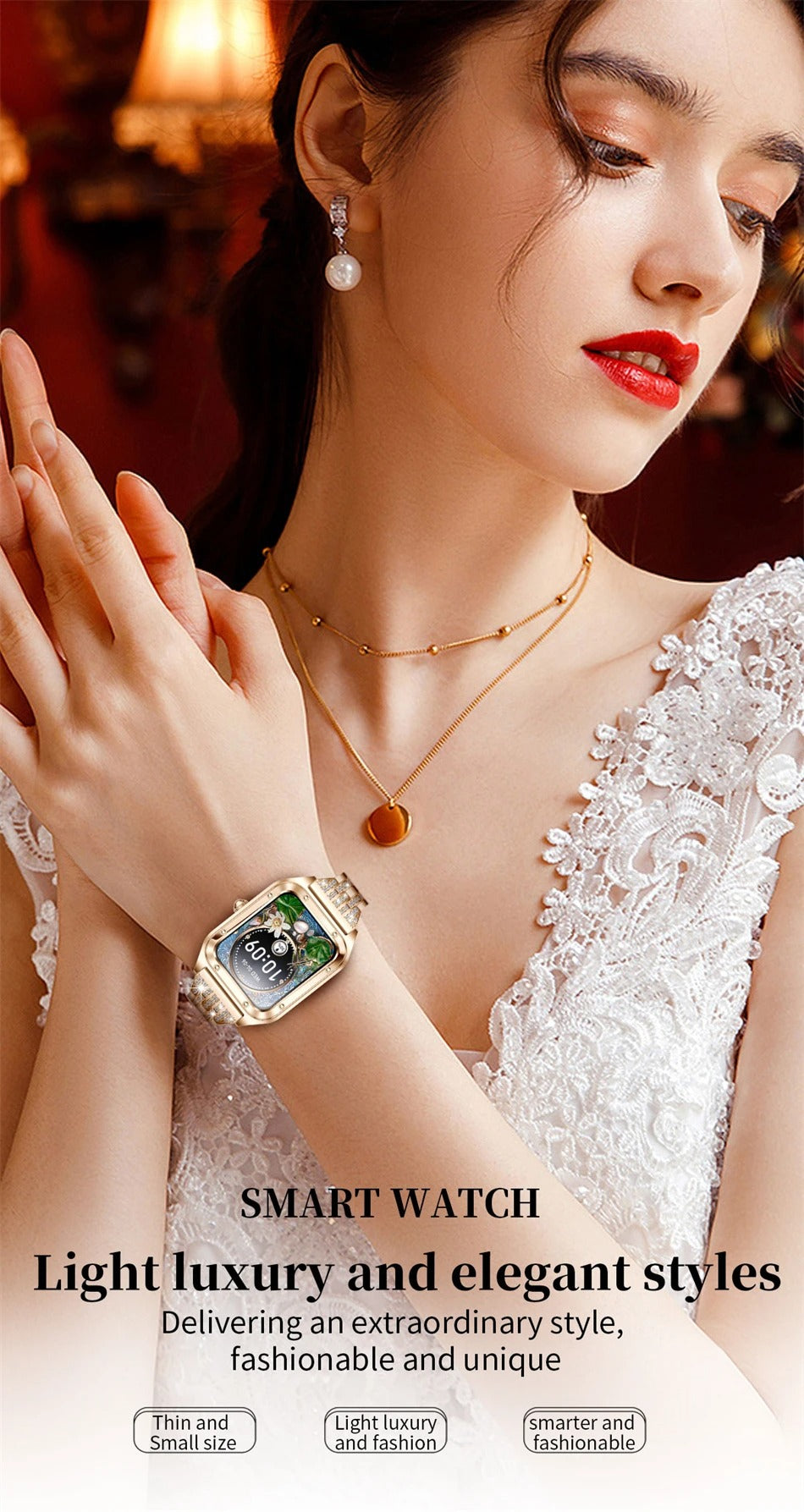 Luxury Women’s Smartwatch for iPhone – Bluetooth Call Fitness Tracker with Blood Pressure Monitor, Waterproof Sport Mode