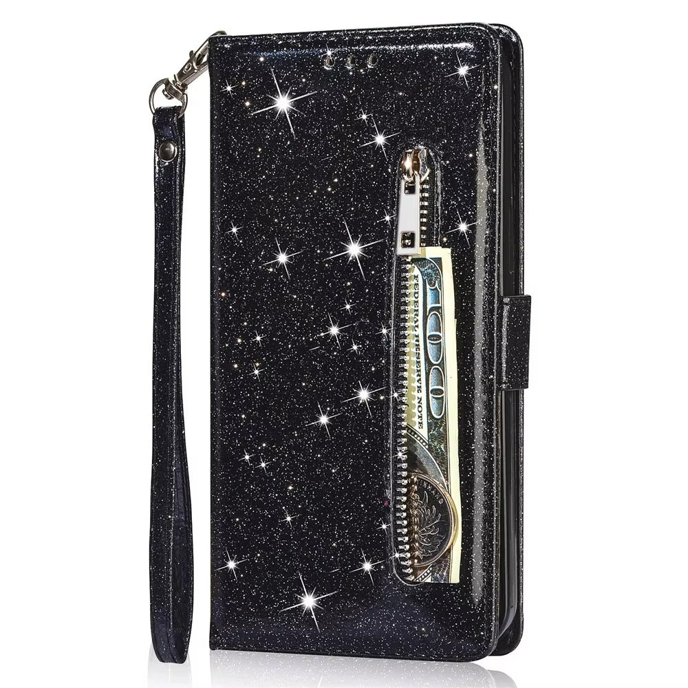 Luxury Apple iPhone Case, MagSafe Compatible, Camera Lens and Screen Protection, Ultra Thin, Shockproof, Magnetic, Full All Around Protection, Glitter Zipper Wallet Cover