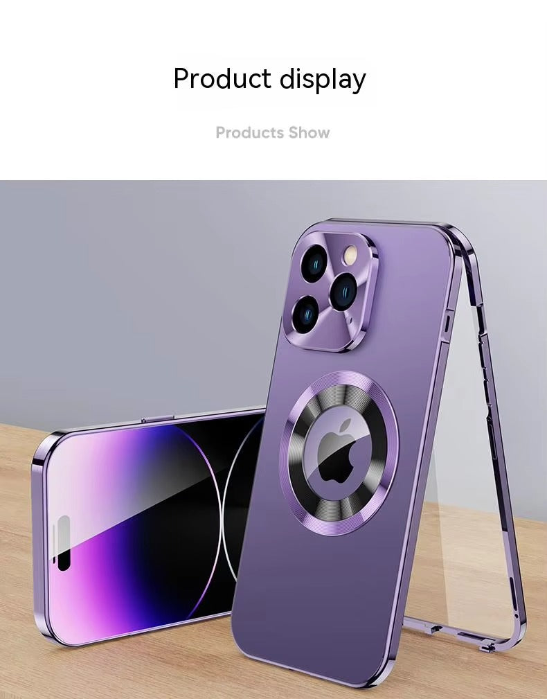 High Quality Apple iPhone Case Ultra Thin Shockproof Magnetic Full All Around Protection Cover with Frosted Glass Metal Lens