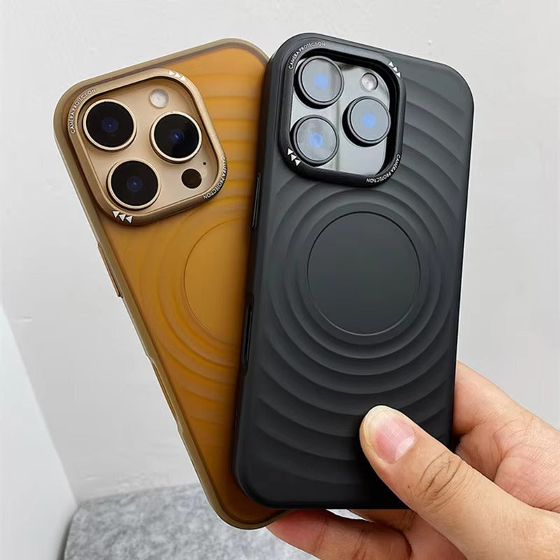 Luxury Apple iPhone Case, MagSafe Compatible, Camera Lens & Screen Protection, Ultra Thin, Shockproof, Magnetic Full All Around Cover – Water Ripple Matte Translucent Case with Metal Lens Bumper & Hard Back