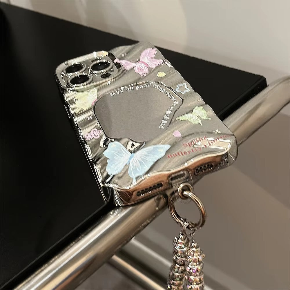 Luxury Apple iPhone Case, MagSafe Compatible, Camera Lens and Screen Protection, Ultra Thin, Shockproof, Magnetic, Full All Around Protection, Butterfly Mirror Bracelet Cover