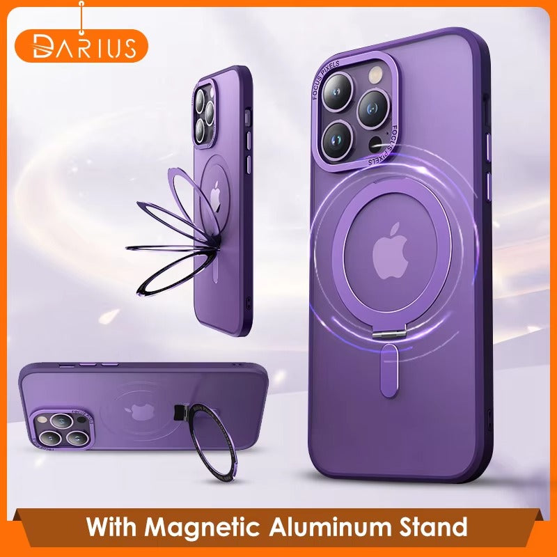 High Quality Apple iPhone Case MagSafe Compatible, Camera Lens & Screen Protection, Cover with Aluminum Stand & Metal Lens