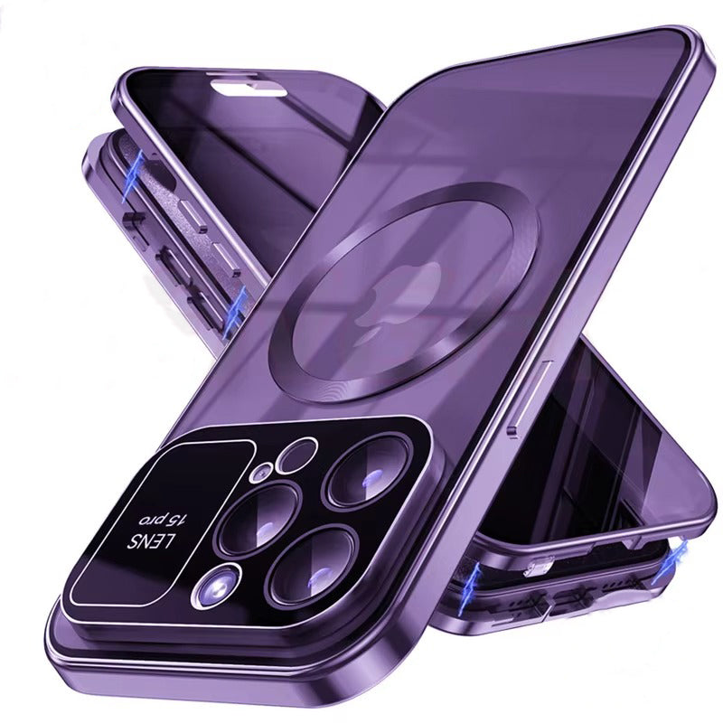 Premium Apple iPhone Case, MagSafe Compatible, Camera Lens & Screen Protection, Ultra Thin, Shockproof, Magnetic Full All Around Cover – Large Window Privacy Case with Magnetic Frosted Glass Back & Wireless Charging Support
