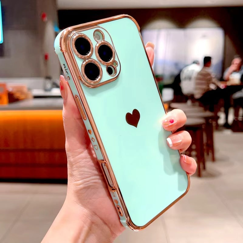 Luxury Apple iPhone Case MagSafe Compatible, Camera Lens & Screen Protection, Ultra Thin Shockproof Magnetic Full All Around Protection Cover with Electroplated Love Heart Design
