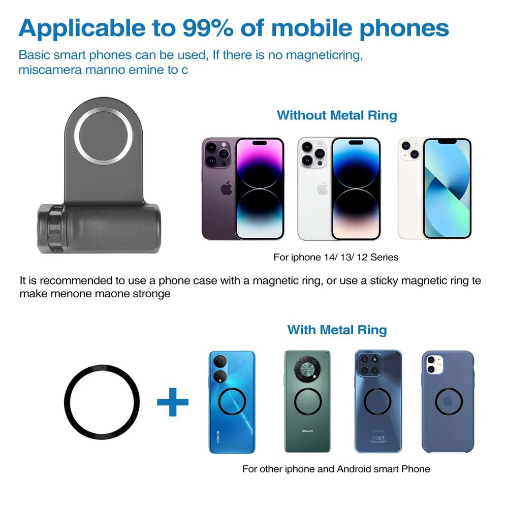 High Quality Magnetic MagSafe Phone Grip – Bluetooth Shutter Remote, Compatible with Apple iPhone and iOS Devices