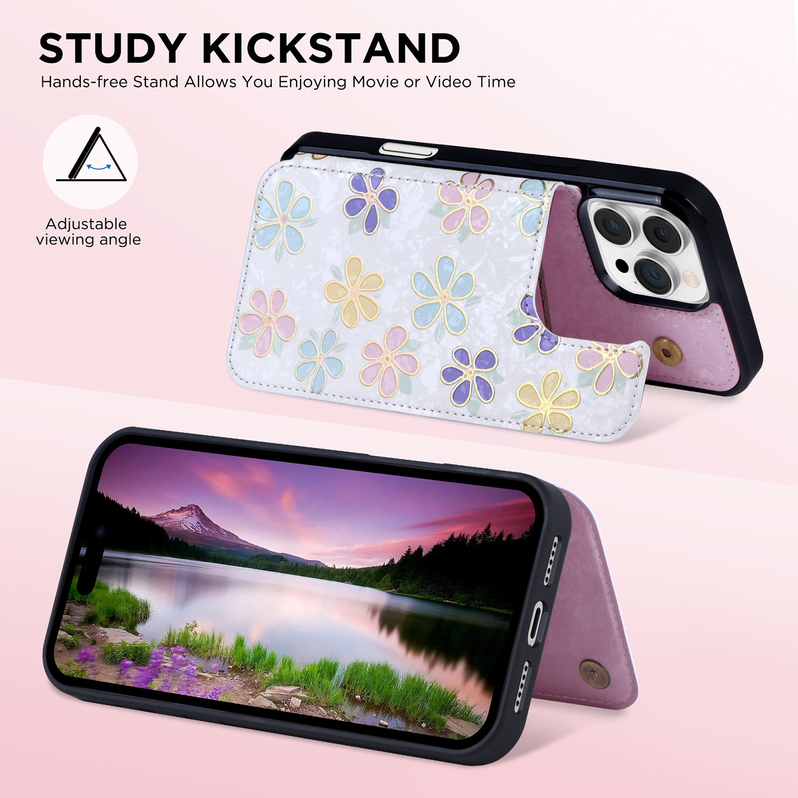 Hot Stamped Floral Wallet iPhone Case – Card Slots Magnetic Closure, Elegant Leather Design, Shockproof Protection for iPhone