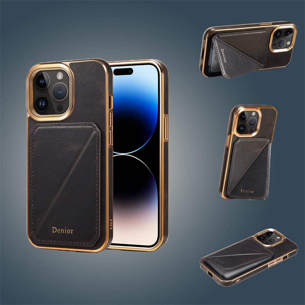 Luxury Cowhide Leather Wallet iPhone Case – Magnetic Card Holder, Plating Shell, Shockproof Protection, Premium Design for iPhone Models