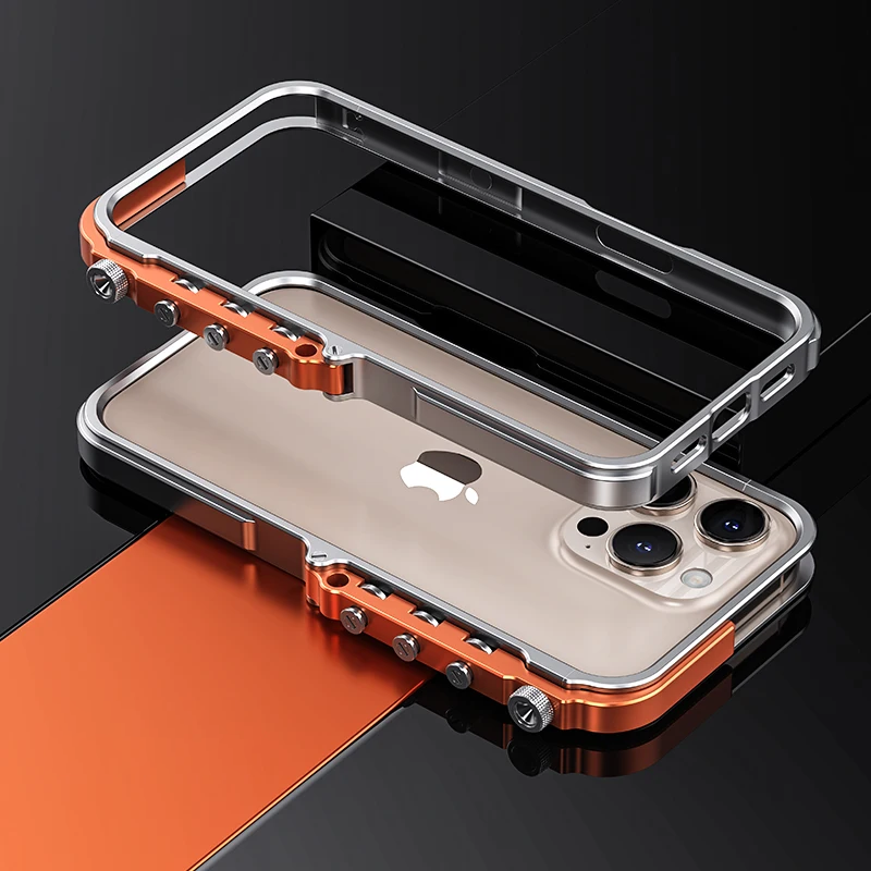 Luxury Aluminum Alloy Armor Frame iPhone Case – 360° Mechanical Metal Bumper for iPhone Models, Durable and Stylish Design