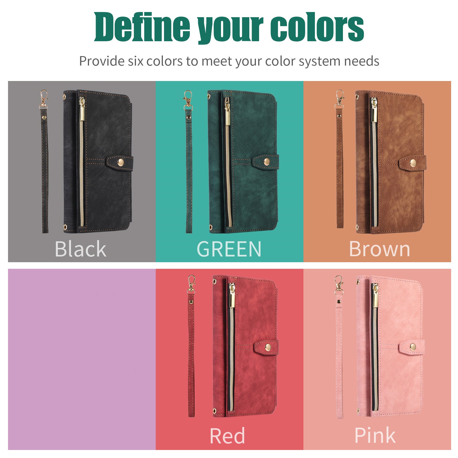 Luxury Crossbody Zipper Wallet iPhone Case – Leather Card Holder, Lanyard Strap, Closure Hands-Free Convenience for iPhone