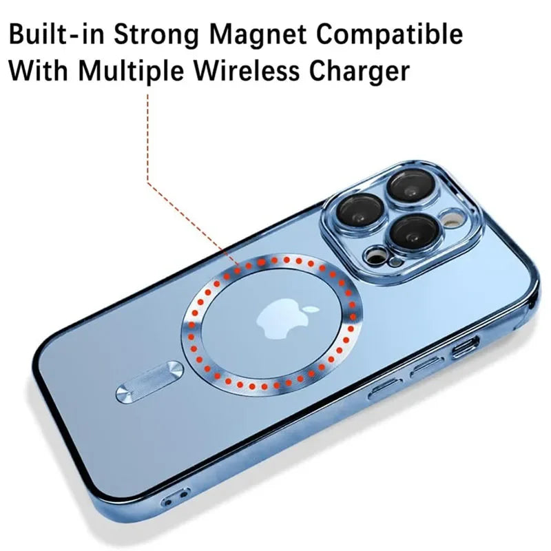 Clear Plating Magnetic iPhone Case - MagSafe Compatible, Lens Protection, Wireless Charging Ready Case for iPhone