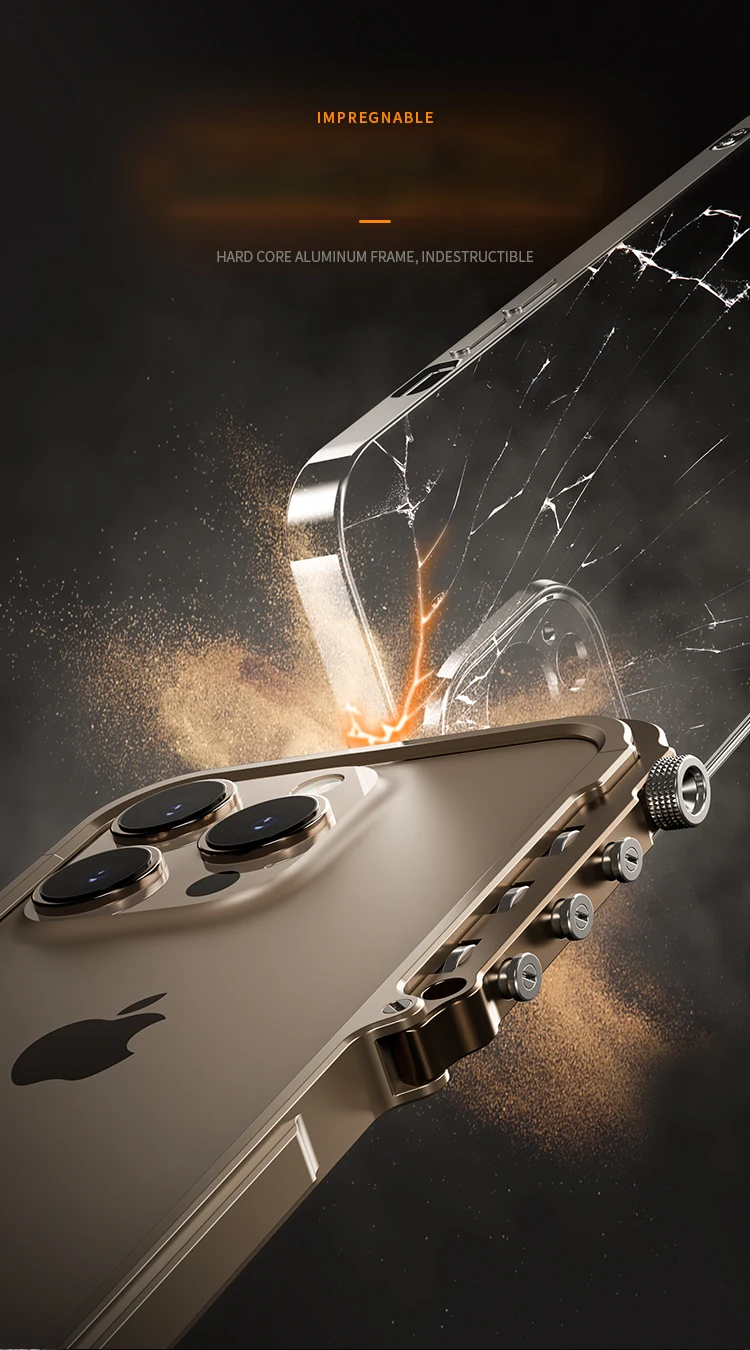Luxury Aluminum Alloy Armor Frame iPhone Case – 360° Mechanical Metal Bumper for iPhone Models, Durable and Stylish Design