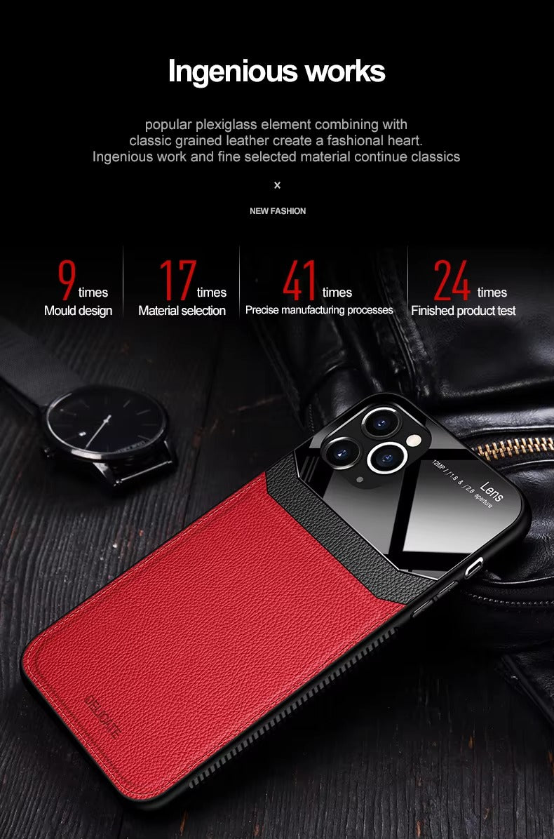 Premium Apple iPhone Case MagSafe Compatible, Camera Lens & Screen Protection Cover with Leather Texture Camera Guard