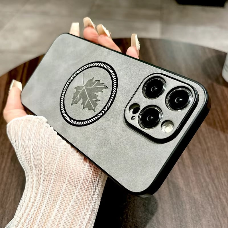 Premium Retro Leather Maple Leaf iPhone Case – MagSafe Charging, Stylish & Durable Full Protection Cover | Case for iPhone