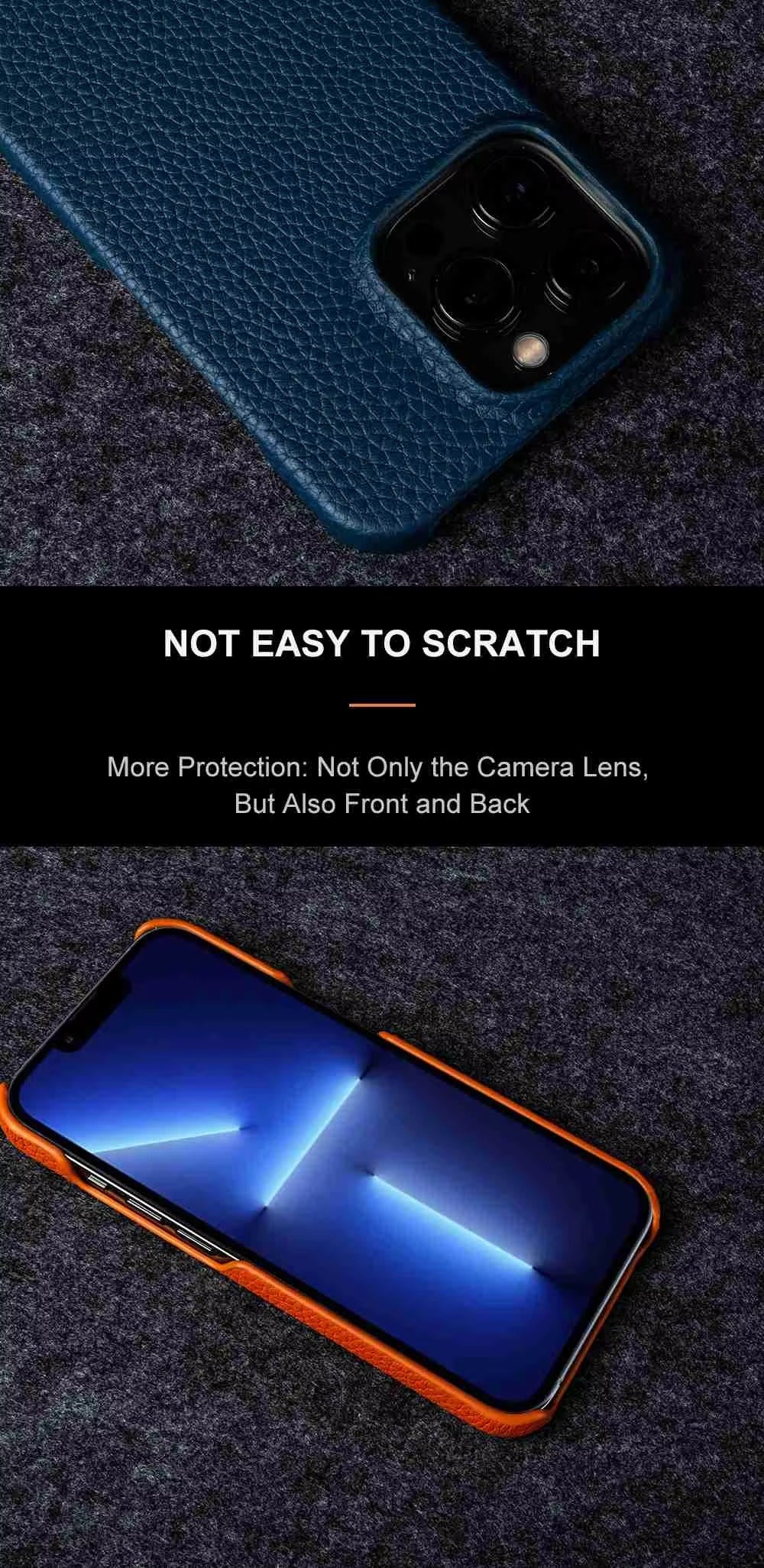 Luxury Natural Cowhide Leather MagSafe iPhone Case – Lychee Texture, Durable & Stylish Phone Back Cover | Case for iPhone