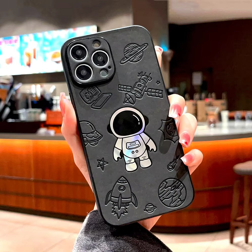 Premium Gradient Laser Astronaut iPhone Case – Faux Leather, Full Back Protection, Stylish & Durable Cover | Case for iPhone