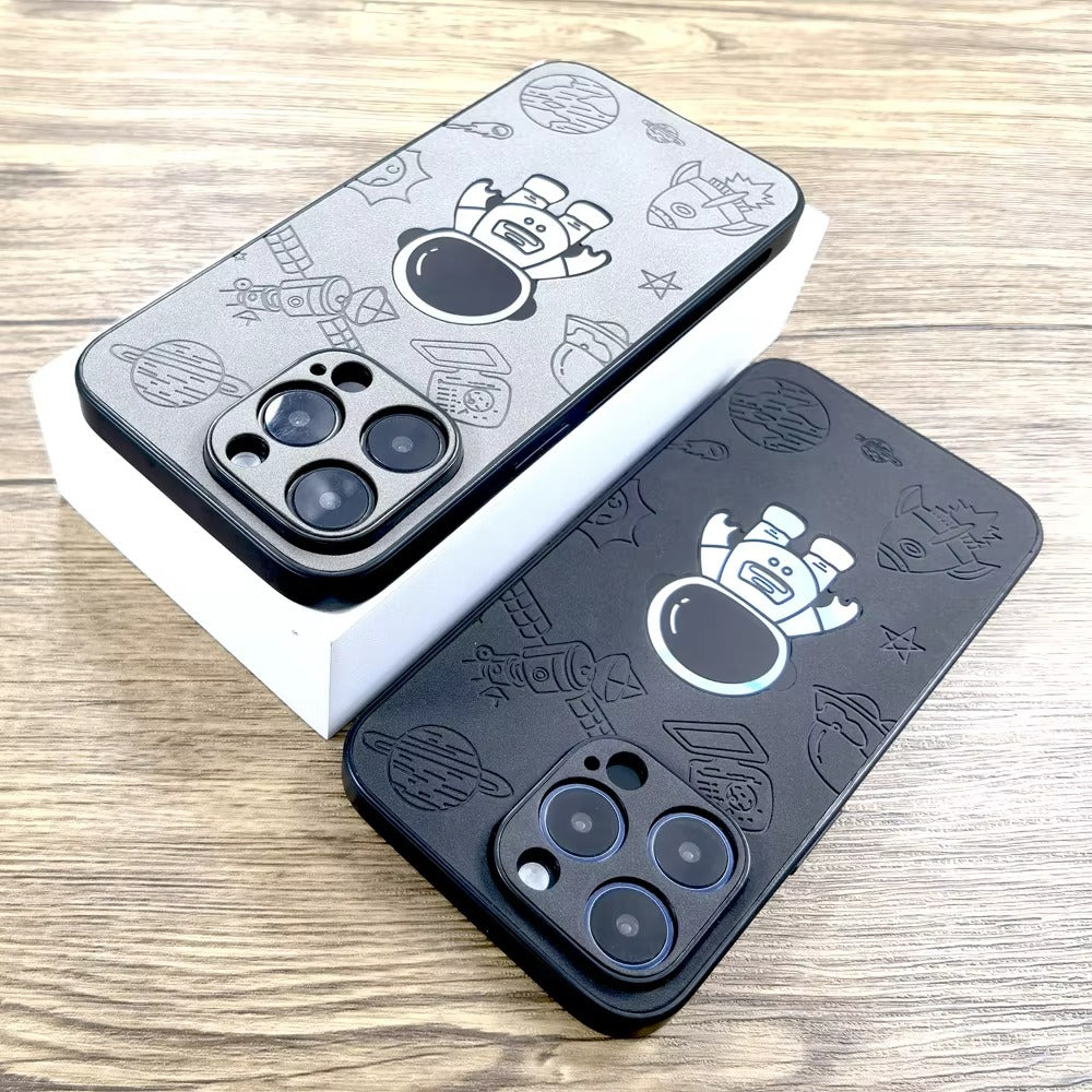 Premium Gradient Laser Astronaut iPhone Case – Faux Leather, Full Back Protection, Stylish & Durable Cover | Case for iPhone