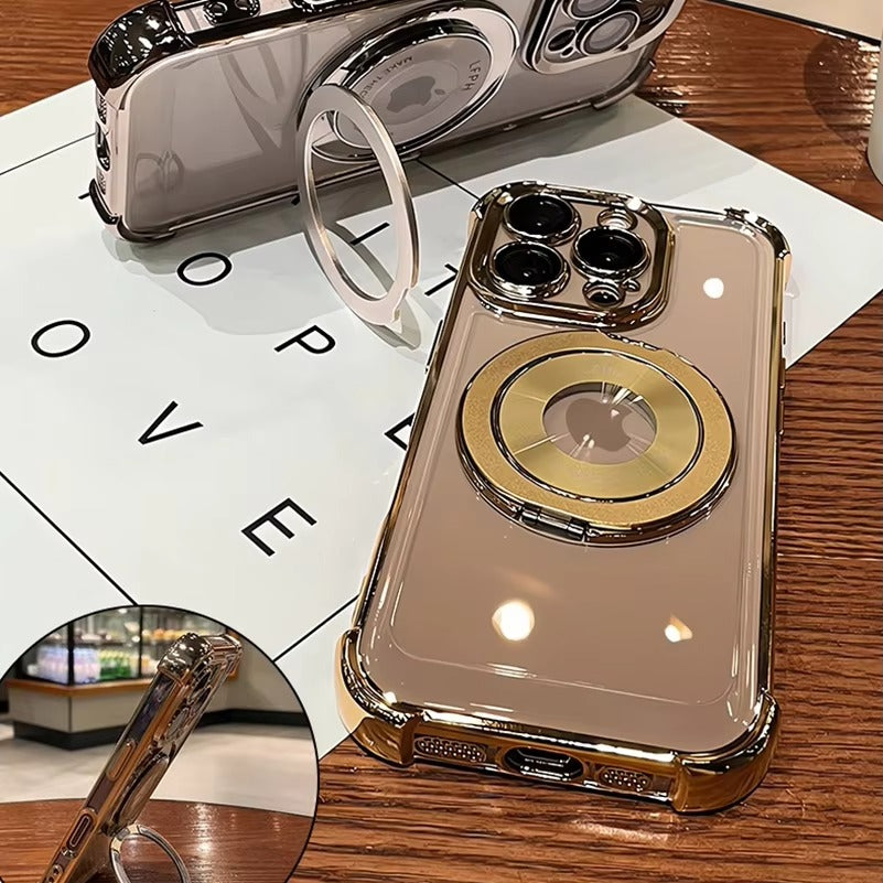 Luxury Apple iPhone Case MagSafe Compatible, Camera Lens & Screen Protection, Cover with Transparent Ring Airbag Bracke