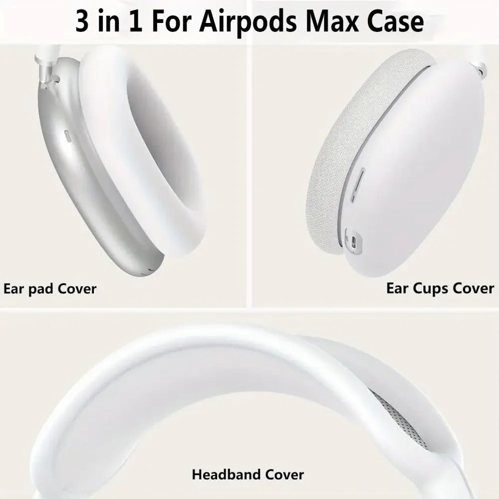 Premium 3-in-1 AirPods Max Protective Case Set – Soft Silicone Ear Pad Covers, TPU Transparent Shell & Headband Sleeve, Scratchproof, Anti-Yellowing, Precise Fit