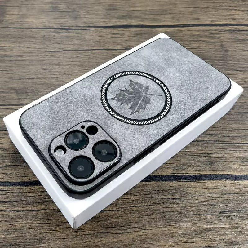 Premium Retro Leather Maple Leaf iPhone Case – MagSafe Charging, Stylish & Durable Full Protection Cover | Case for iPhone