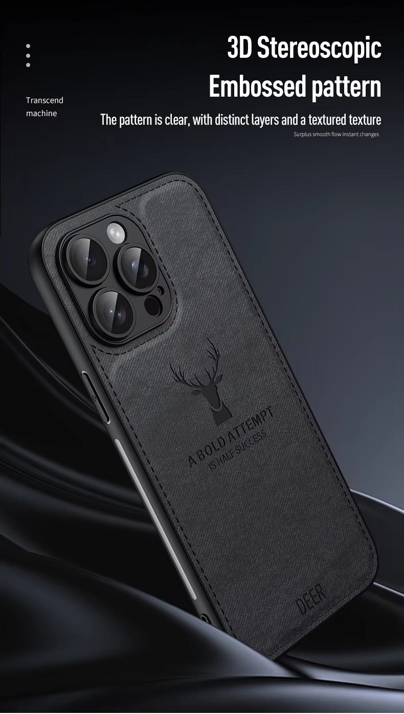 Luxury Cloth Leather Texture iPhone Case – Deer Head Pattern, Shockproof, Stylish Design for Daily Use | Case for iPhone