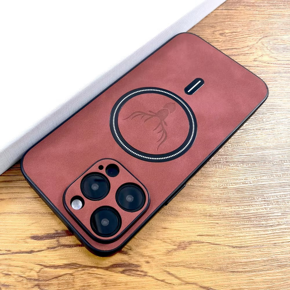 Luxury PU Leather MagSafe iPhone Case – Deer Embossed Design, Stylish & Durable Full Protection Cover | Case for iPhone