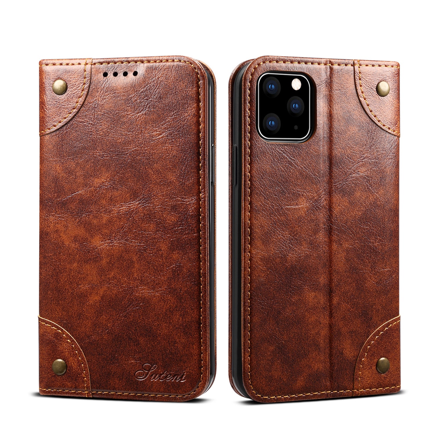 Luxury Genuine Leather Wallet Flip iPhone Case – Magnetic Closure, Card Holder, Stand Function, Shockproof Protective Cover, Classic Book-Style Design