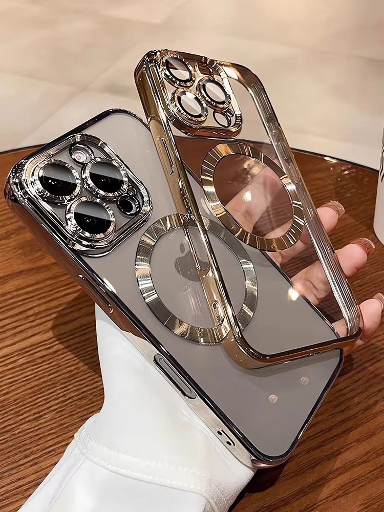 Luxury Electroplated MagSafe iPhone Case - Soft Clear Silicone TPU Cover, Wireless Charging Compatible, Case for iPhone