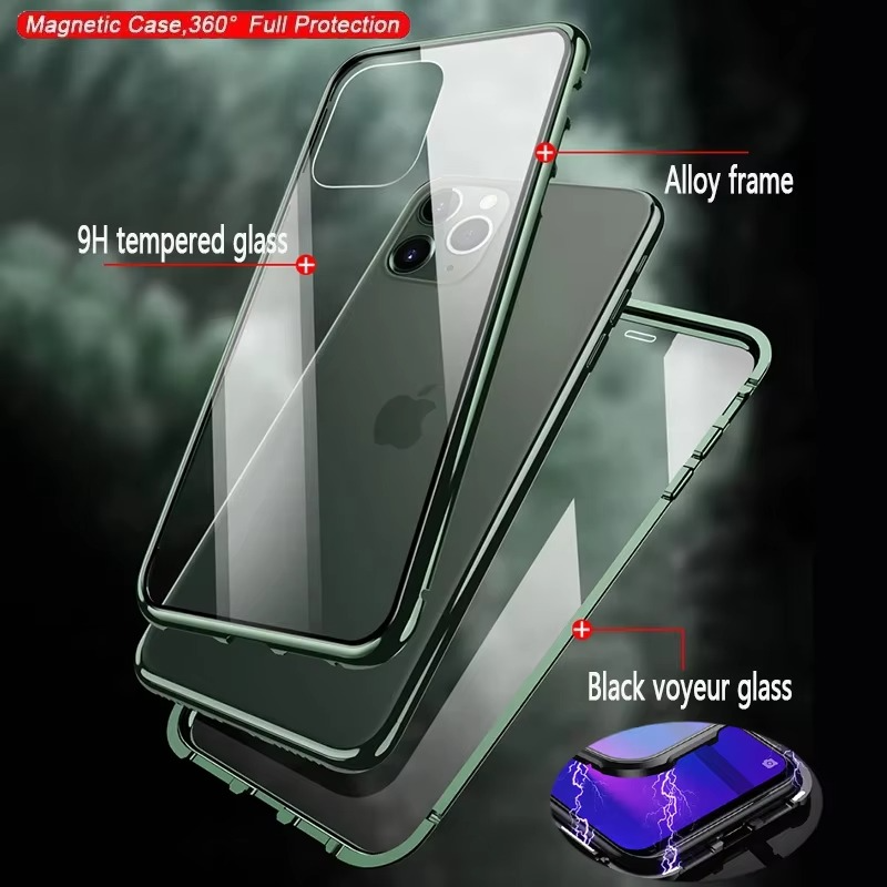 Robust Apple iPhone Case, MagSafe Compatible, Camera Lens and Screen Protection, Ultra Thin, Shockproof, Magnetic, Full All Around Protection, 360 Metal Glass Magnet Cover