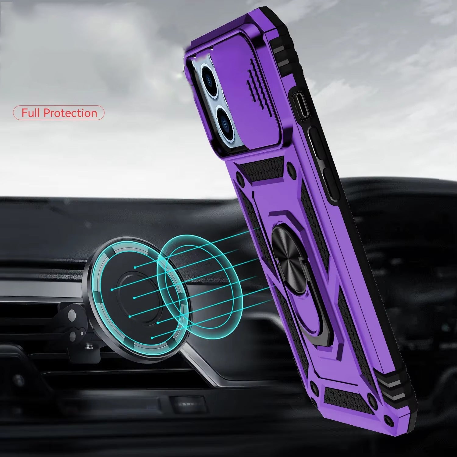 Robust Apple iPhone Case, MagSafe Compatible, Camera Lens and Screen Protection, Ultra Thin, Shockproof, Magnetic, Full All Around Protection, 360 Ring Car Mount Cover