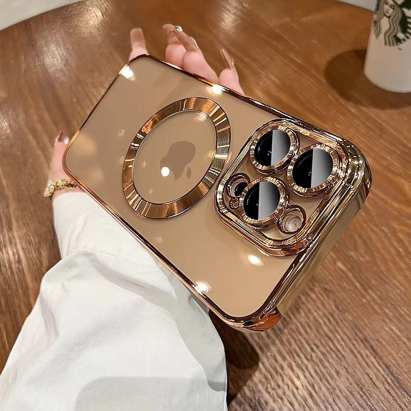 Luxury Electroplated MagSafe iPhone Case - Soft Clear Silicone TPU Cover, Wireless Charging Compatible, Case for iPhone