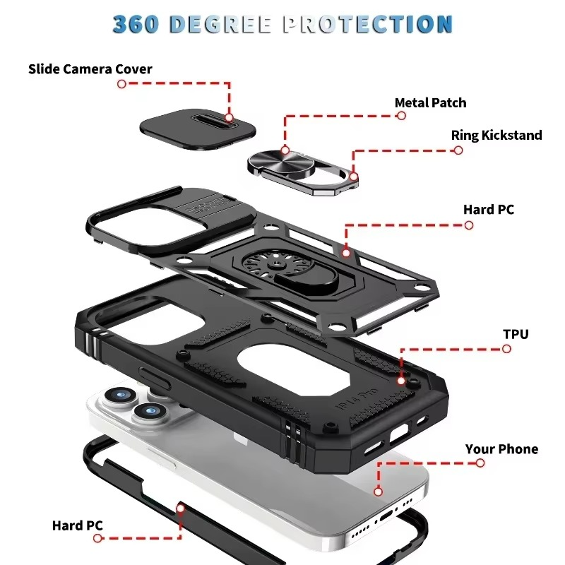 Robust Apple iPhone Case, MagSafe Compatible, Camera Lens and Screen Protection, Ultra Thin, Shockproof, Magnetic, Full All Around Protection, 360 Ring Car Mount Cover