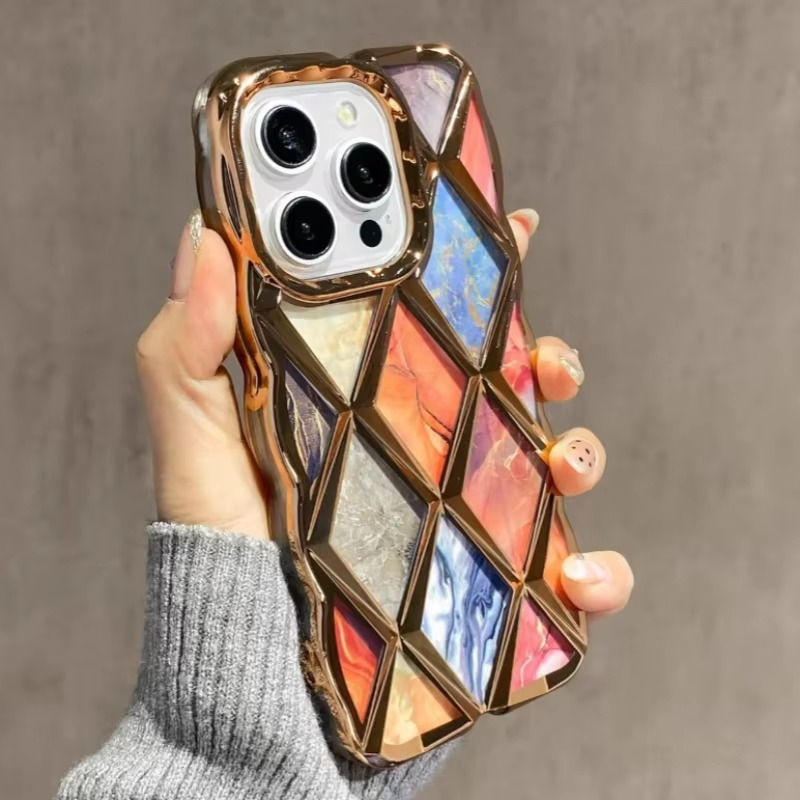 Luxury Apple iPhone Case, MagSafe Compatible, Camera Lens and Screen Protection, Ultra Thin, Shockproof, Magnetic, Full All Around Protection, Diamond Grid Soft Cover