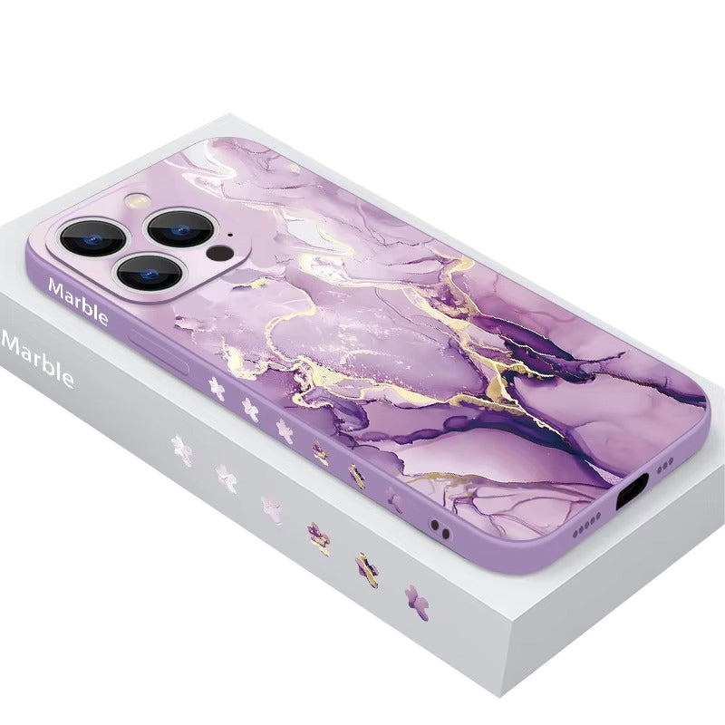 Luxury Apple iPhone Case, MagSafe Compatible, Camera Lens and Screen Protection, Ultra Thin, Shockproof, Magnetic, Full All Around Protection, Marble Silicone Lanyard Cover