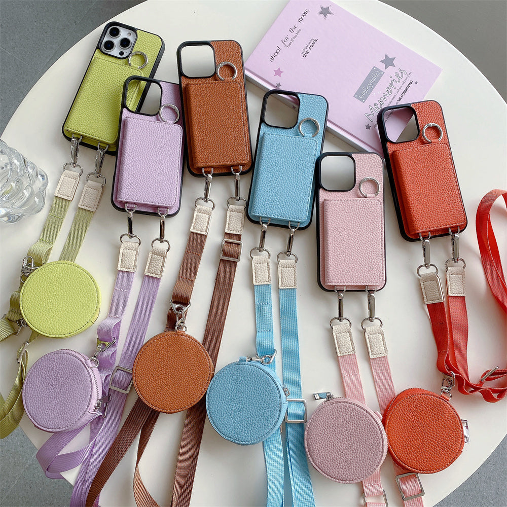 Luxury Crossbody Wallet iPhone Case – Card Pocket Holder, Lanyard Leather Cover, Stylish & Functional Design Case for iPhone