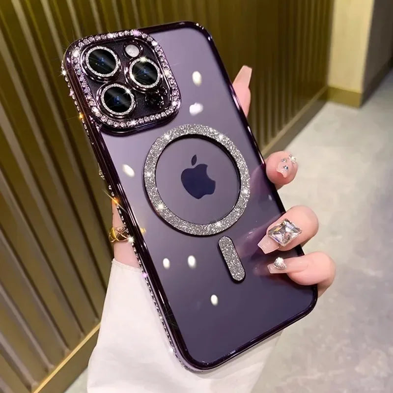 Luxury Bling Glitter - Shockproof Magnetic Wireless Charging Cover, Sparkling Jewelled Design for Women | Case for iPhone