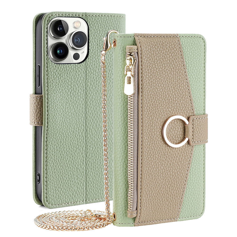 Premium Leather Crossbody Wallet Case for iPhone - Flip Mirror Design, Long Lanyard, Shockproof Protection for iPhone Models