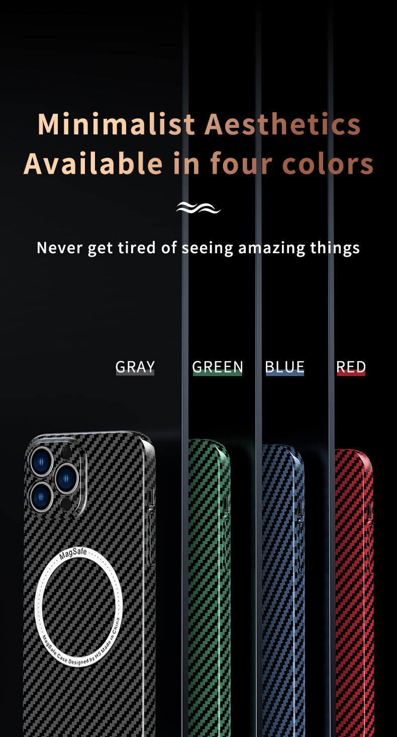 Carbon Fiber Magnetic Slim Protective Cover for iPhone Models, Durable and Stylish Design with MagSafe Compatibility