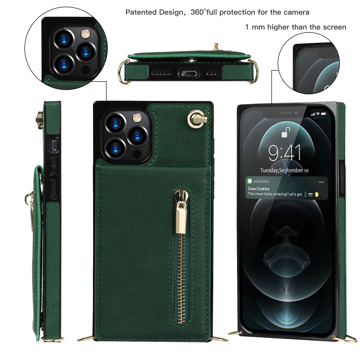 Luxury Zipper Wallet Crossbody Leather iPhone Case Card Holder, Lanyard Strap Magnetic Closure, Stylish Flip Cover for iPhone