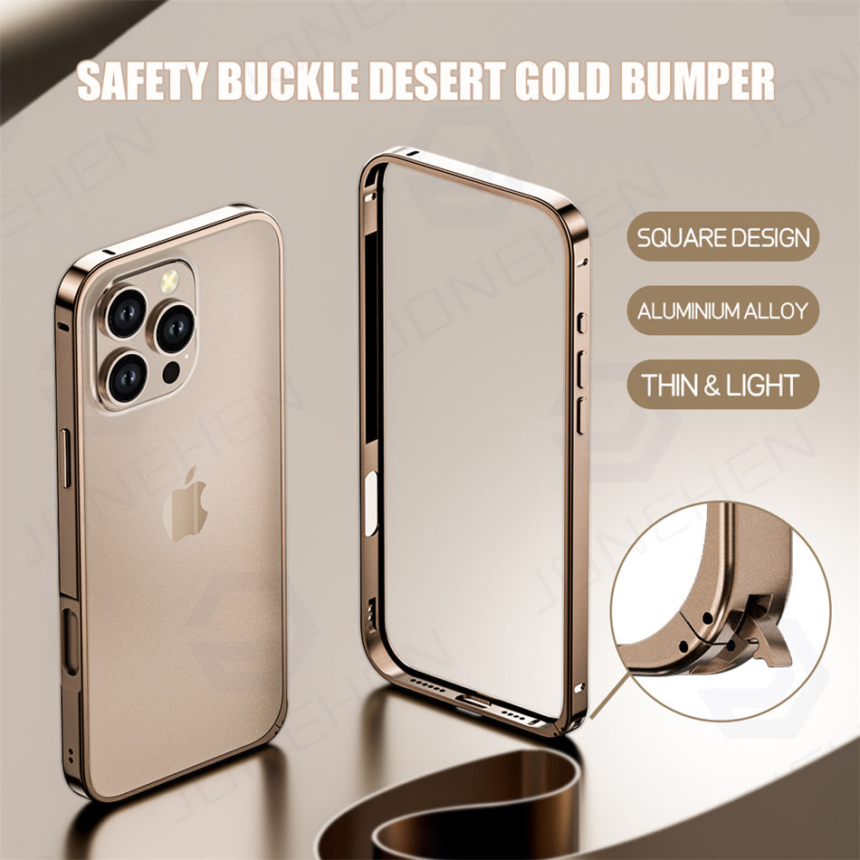 Luxury Ultra-Thin Metal Bumper iPhone Case - Light Aluminum Alloy Frame, Durable Back Protection, Sleek Desert Gold Finish