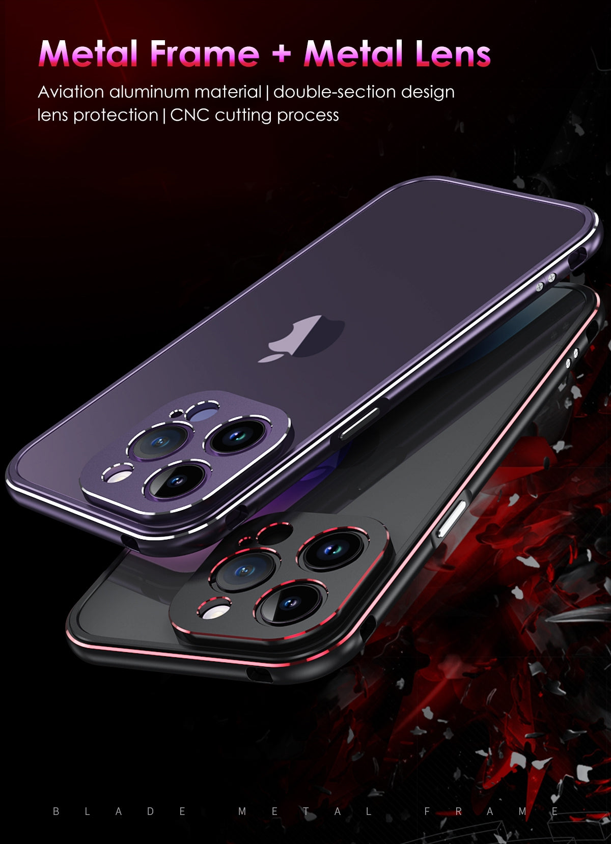 Aluminum Bumper & Metal Lens Frame Case Shockproof Cover for iPhone Models, Durable and Stylish Protection with Sleek Design