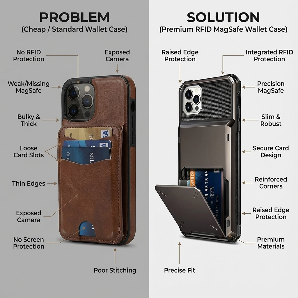 Luxury Wallet Apple iPhone Case, MagSafe Compatible Shockproof Cover with Camera Screen Protection, 4 Card Slot Holder Design