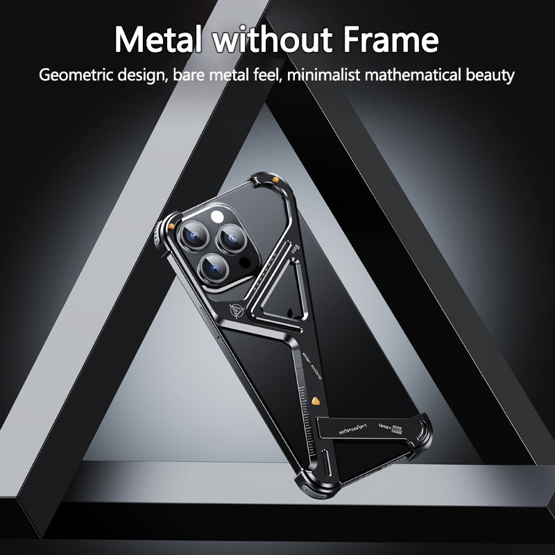 Luxury Geometric Metal iPhone Case – Aluminum Alloy Shockproof Cover with Stand for iPhone Models Stylish and Durable Design