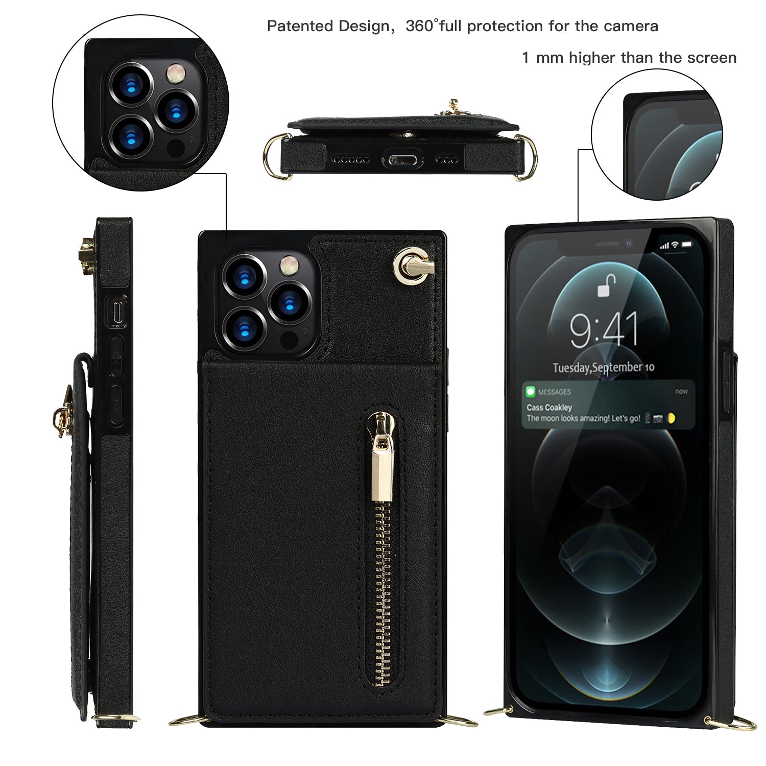Luxury Zipper Wallet Crossbody Leather iPhone Case Card Holder, Lanyard Strap Magnetic Closure, Stylish Flip Cover for iPhone